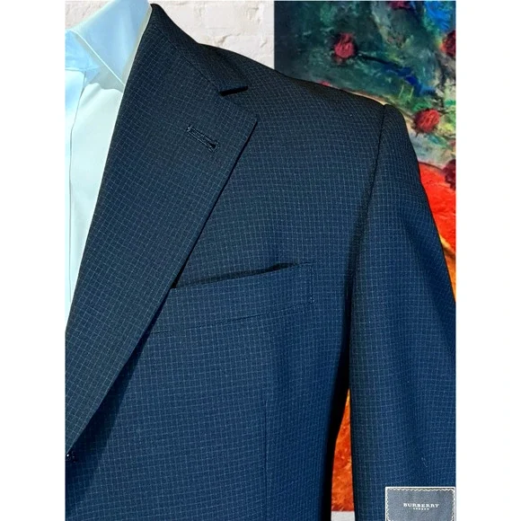 Burberry London Mens 40R 34x29 Gray Micro Check Plaid Designer Suit 3/2 Roll - Picture 4 of 16